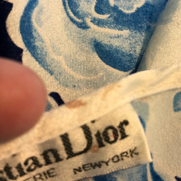 Vintage CHRISTIAN DIOR size M/L Silk Floral Long Nightie Classic Gown Blue White - Picture 10 of 16